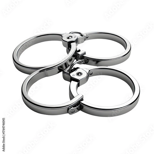 Fototapeta Four linked metal restraints, suggesting imprisonment or a symbol