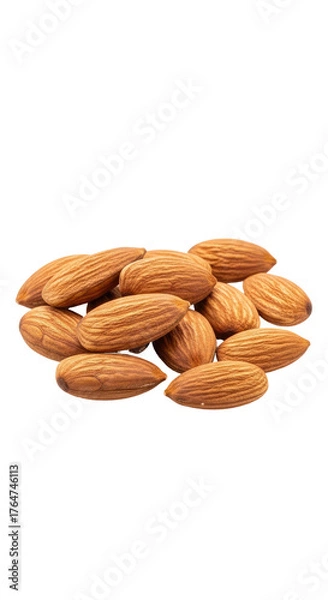 Fototapeta Close-up of a pile of raw, shelled almonds with a dark background