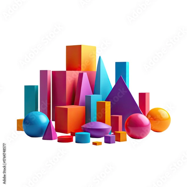 Fototapeta Colorful, geometric shapes in various sizes on a black background