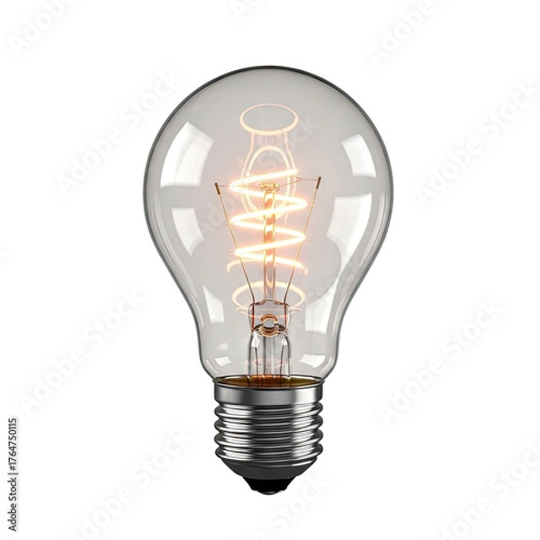 Fototapeta Close-up of a classic, glowing incandescent light bulb, against black background