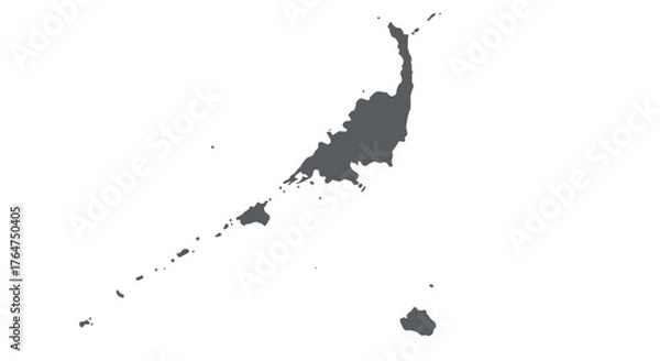 Fototapeta Monochrome map of kuril islands: simplified geographical silhouette