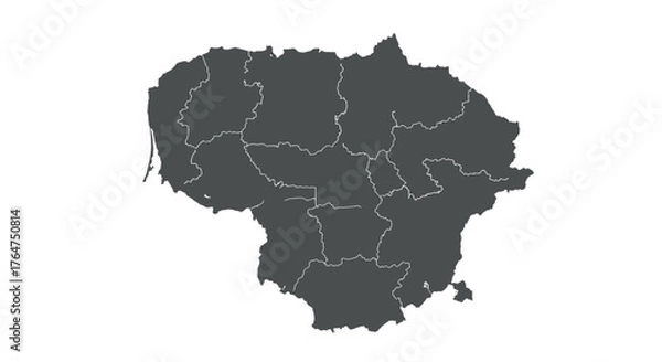 Fototapeta Simple outline map of lithuania with regional borders in grey