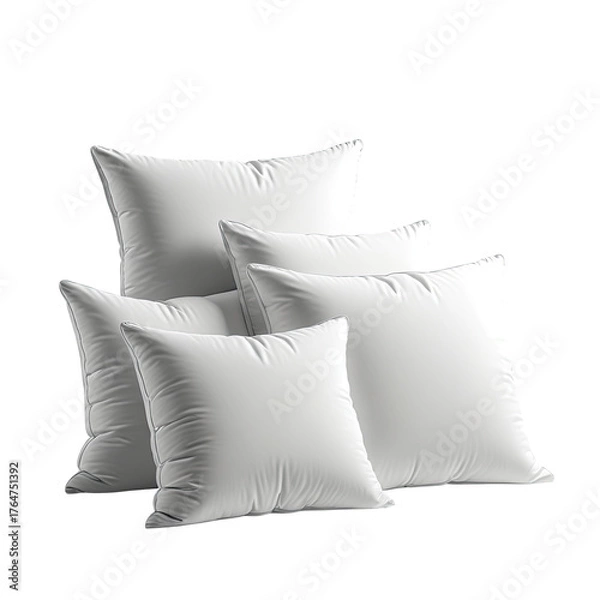 Fototapeta A stack of five clean, fluffy white square pillows