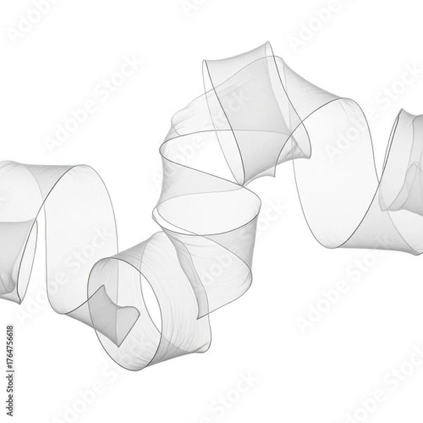 Fototapeta A digitally rendered ribbon, white and translucent, twisting on a black backdrop