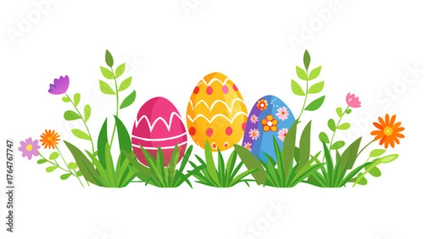 Obraz easter background animation with easter eggs, flowers and leaves .vector icon
