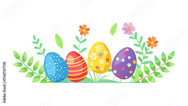 Obraz easter background animation with easter eggs, flowers and leaves .vector icon
