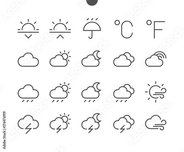 Obraz Weather UI Pixel Perfect Well-crafted Vector Thin Line Icons 48x48 Ready for 24x24 Grid for Web Graphics and Apps with Editable Stroke. Simple Minimal Pictogram