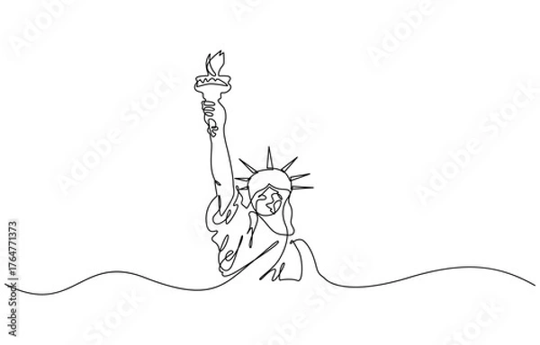 Fototapeta Continuous one line drawing of Liberty Statue. Isolated on transparent background