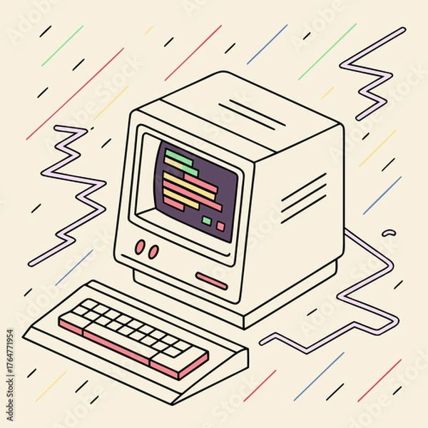 Fototapeta Vector art of retro computer illustration