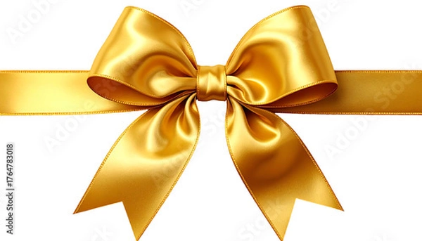 Fototapeta Lustrous golden bow with a flowing ribbon, elegantly arranged and shimmering against a transparent background