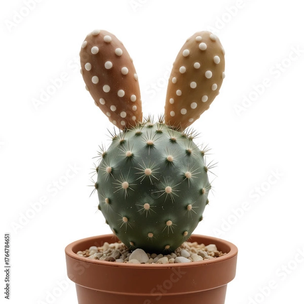 Fototapeta Bunny Ears Cactus Opuntia Microdasys In A Terracotta Pot Against A Transparent Background