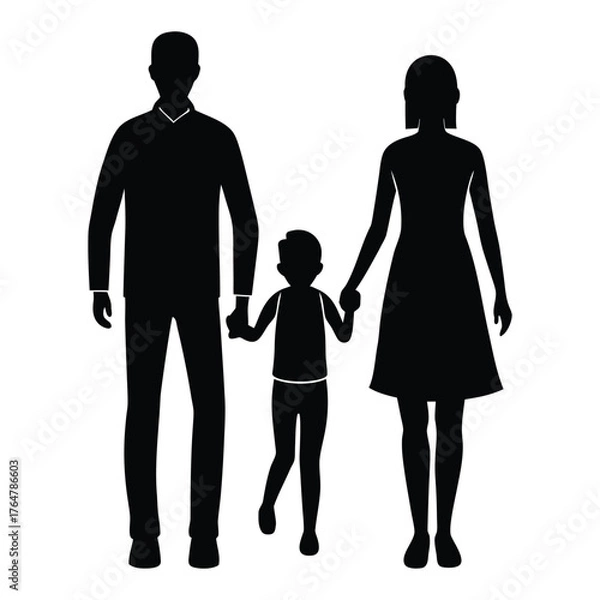Obraz Family silhouette of man woman and child walking together vector illustration