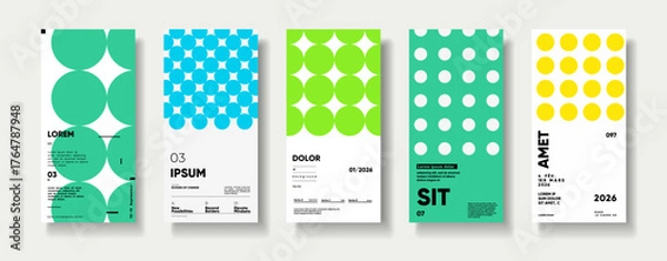 Fototapeta A collection of minimalist posters with geometric backgrounds and clean typography. The versatile vector patterns are perfect for posters,labels, and backgrounds with excellent text legibility.