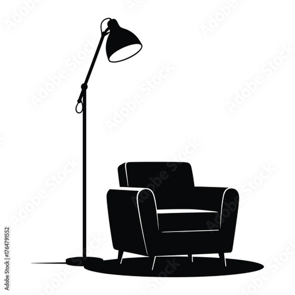 Obraz Armchair and Floor Lamp Vector Illustration
