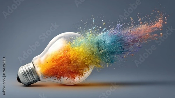 Fototapeta Colorful Explosion of Paint from a Light Bulb Representing Creativity and Innovation in Art and Design