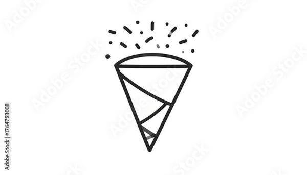 Fototapeta Minimalist line drawing of a party cracker with confetti on a black background