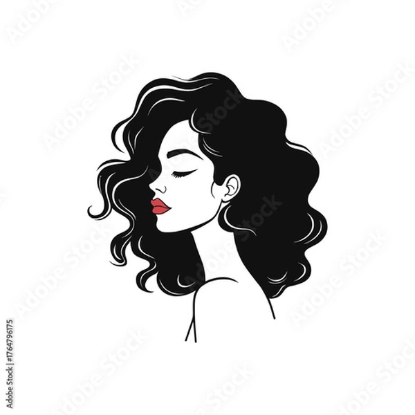 Obraz Elegant Woman Profile with Curly Hair and Red Lips