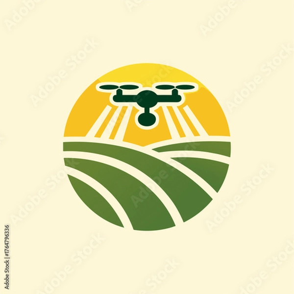 Obraz Agricultural Drone Flying Over Fields with Sun