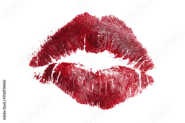 Fototapeta Red lipstick kiss mark imprint on black background with textured detail image 1, Isolated On Transparent Background, Png Cut Out