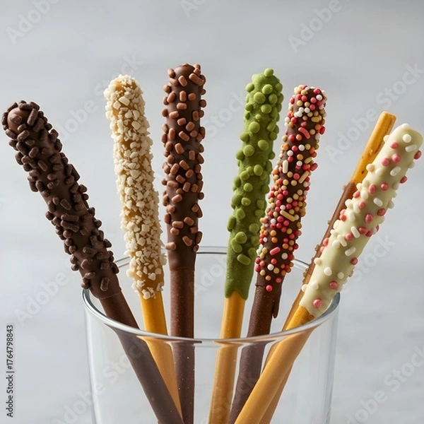 Obraz 유리컵에 담긴 크리스피한 초코렛 빼빼로 과자