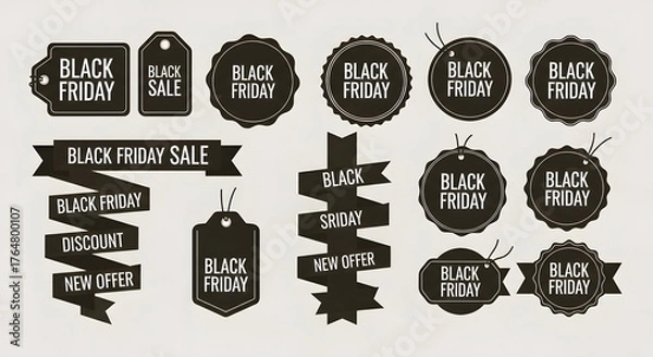 Obraz Collection of black friday sale tags and labels with text like black friday, sale, discount, new offer, isolated on white background
