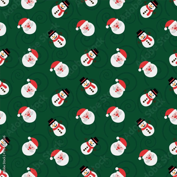 Fototapeta Pattern Merry Santa Claus and snowman in hat. Illustration for fabric and gift wrapping.