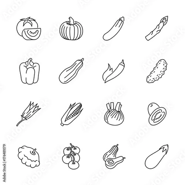 Obraz Vegetables icons - Tomato, cucumber and chili