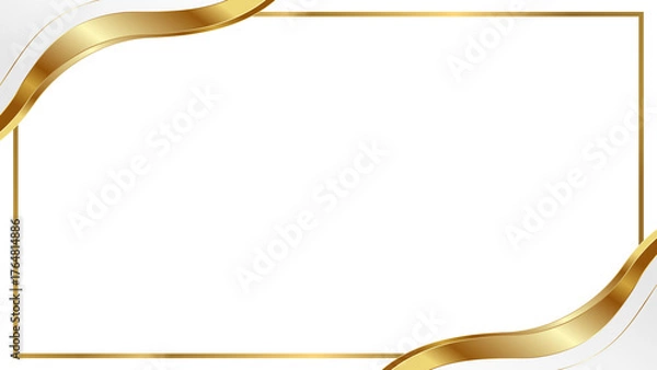 Obraz Elegant Certificate Border Template with Wavy Gold Ribbon Accents and Clean Gold Frame on a Light Background