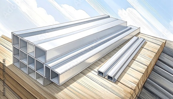 Obraz Steel beams and metal on wooden planks