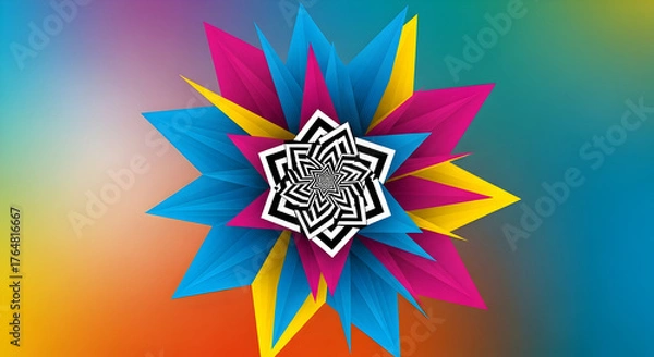 Fototapeta Abstract Geometric Starburst with Vibrant Colors explosion