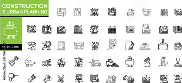 Obraz "Construction & Urban Planning Line Icons – 50 Minimalist Design Elements"