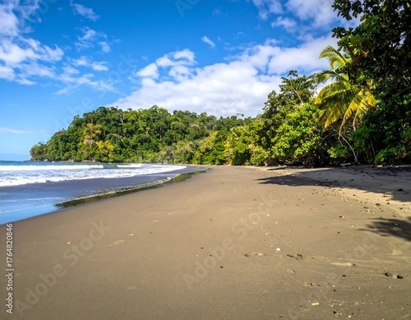 Obraz Tropical beach scene with lush greenery