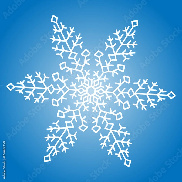 Fototapeta Winter white snowflake on blue background. Christmas element. Vector illustration.