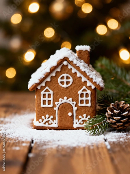 Obraz 과자를 구워 만든 집, 흰색 아이싱으로 꾸몄다.
