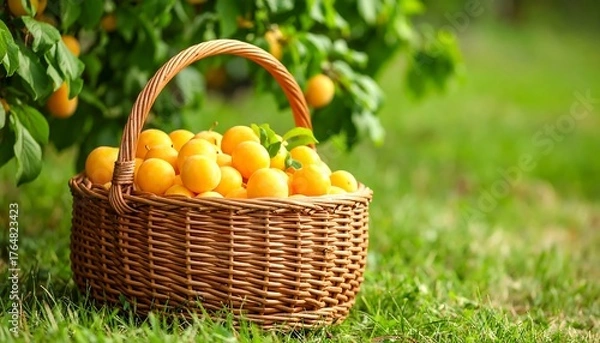 Obraz Plums in a basket beneath a tree