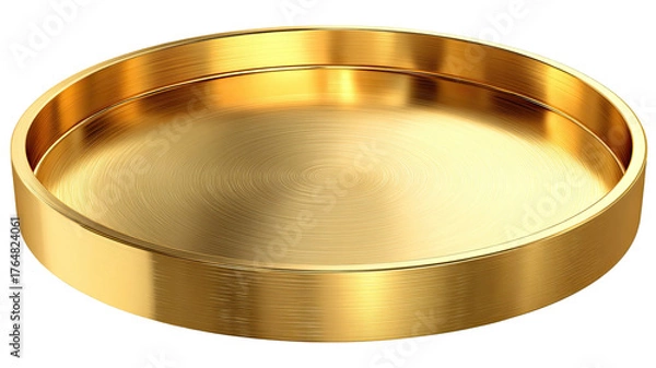 Fototapeta Elegant round gold metal plate with shiny reflective surface and luxury tableware style isolated on white background