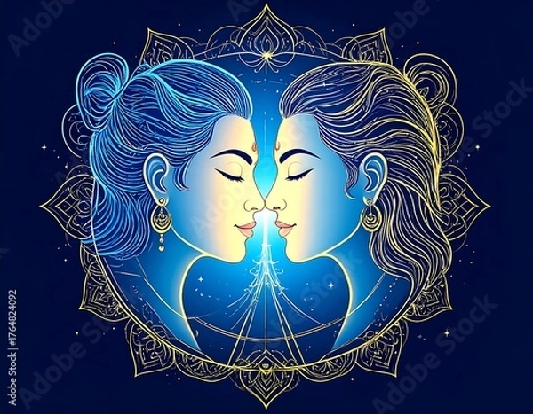 Obraz Two figures facing each other, a delicate mandala surrounds them