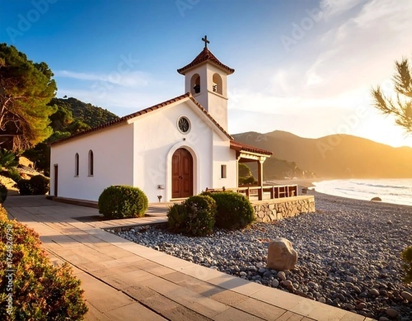 Obraz Coastal chapel at sunrise