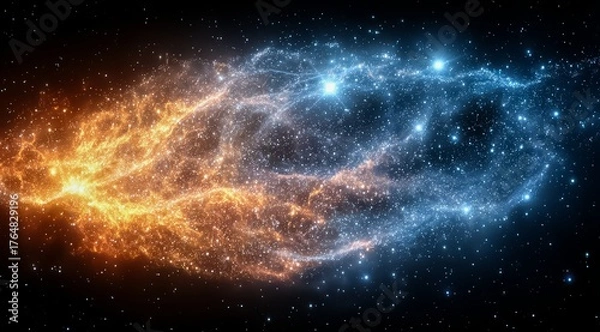 Fototapeta Vibrant and dynamic space scene featuring a striking contrast of orange and blue colors