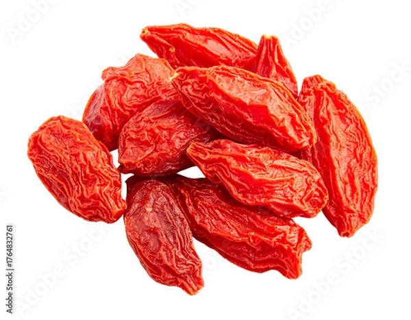Obraz A heap of vibrant, dried red goji berries presented against a contrasting black background