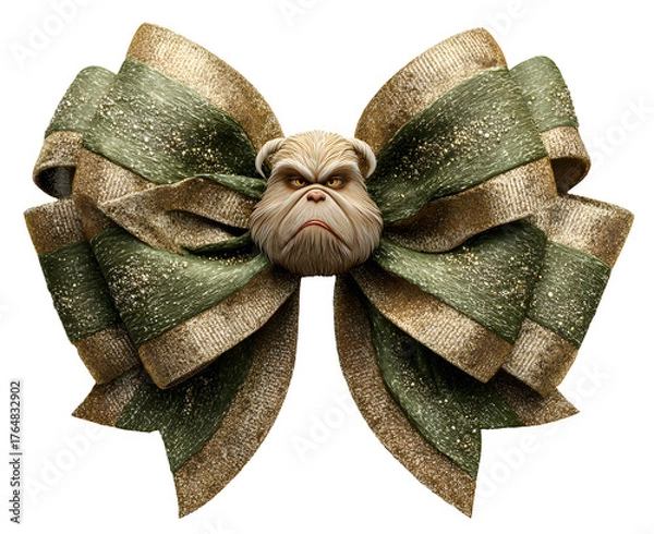 Obraz Surprise Christmas bow to add to a gift box in shades of green and gold