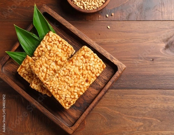 Obraz Crispy rice cakes on a wooden tray