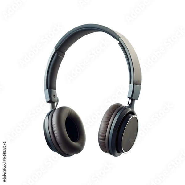 Fototapeta Black wireless headphone isolated on transparent background for music listening