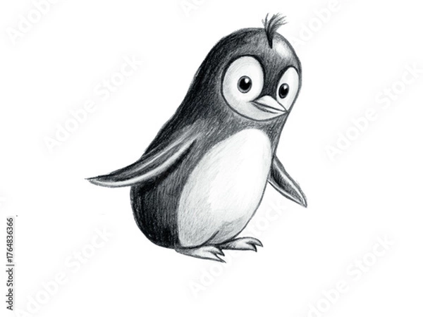 Fototapeta Hand drawn cartoon illustration of a cute penguin isolated on transparent background
