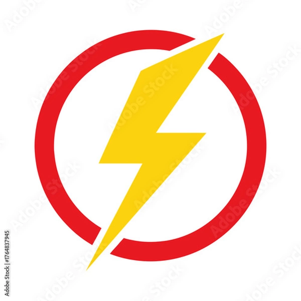 Obraz Yellow lightning bolt inside a red circle graphic symbol vector