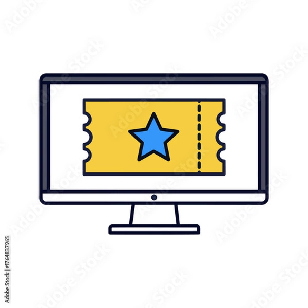 Fototapeta Computer screen displaying a yellow ticket with a blue star icon vector