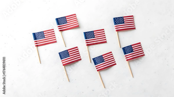 Fototapeta American flags on sticks isolated on white background