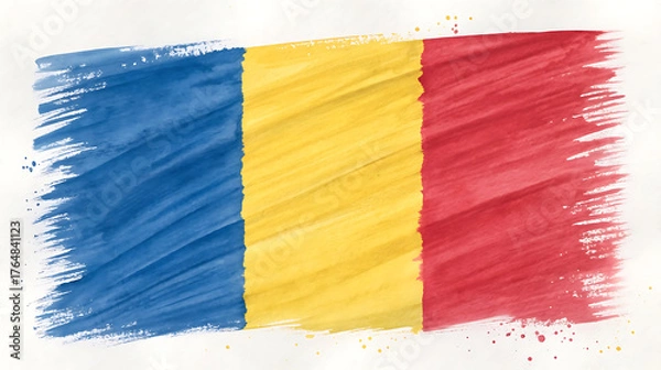Fototapeta Hand painted watercolor flag of romania isolated on white background