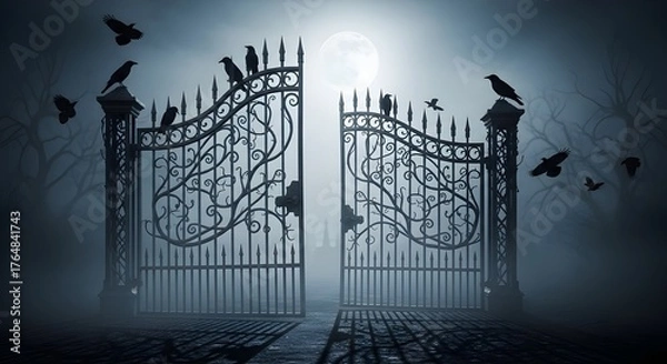 Fototapeta Whispers Beyond the Iron Gate: A Midnight Tale of Shadows and Secrets