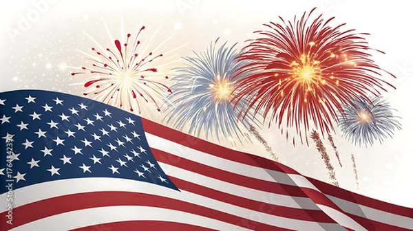 Fototapeta American flag with fireworks for independence day celebration